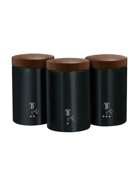 Berlinger Haus Ebony Rosewood Collection Set of 3 Food Jars for Coffee Sugar Tea with Lid Stainless Steel Black 11x11x17.8cm 3 Pieces