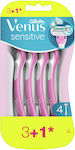 Gillette Venus 3 Sensitive Disposable Razors with 3 Blades & Lubricating Tape for Sensitive Skin 4pcs