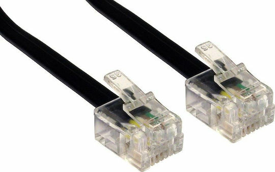 Powertech Flat Τηλεφωνικό Καλώδιο RJ11 6P4C 1m Μαύρο (CAB-T007)