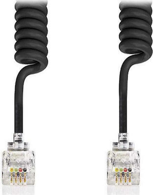 Nedis Spiral Telephone Cable RJ10 4P4C 5m Black (TCGP90100BK50)