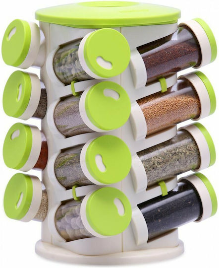 Trueware Spice Rack Suporturi de Condimente Plastice pe Suport Rotativ Verde 16buc Trueware Spice Rack Suporturi de Condimente Plastice pe Suport Rotativ Verde 16buc