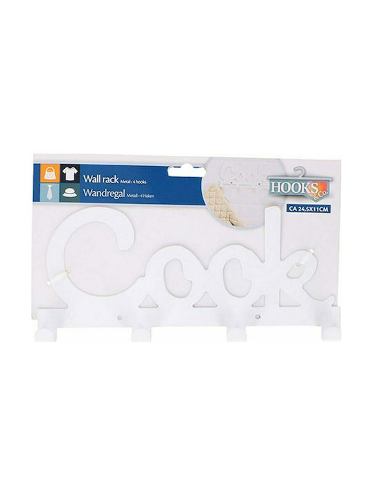 Metal Wall Hanger Cook 99320 with 4 Slots White 24.5x11cm 1pc