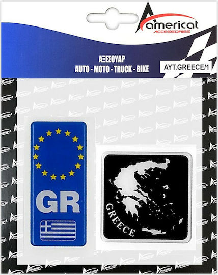 Americat Car Flag Stickers with Enamel Coating Greece 10.4 x 4.5cm in Black Color 2pcs