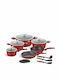 Edenberg Cookware Set of Aluminum with Stone Coating Red 15pcs