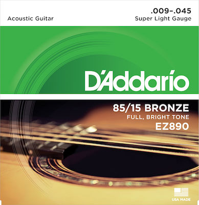 Daddario Set Bronze Saiten für Akustische Gitarre 85/15 Super Leicht 9 - 45" EZ890