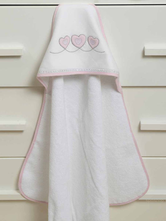 Baby Oliver Βρεφική Κάπα-Μπουρνούζι με Κουκούλα Sweet Hearts Λευκή 75x75εκ.