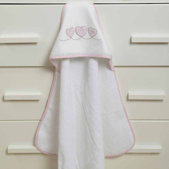 Baby Oliver Hooded Baby Bath Towel Sweet Hearts White