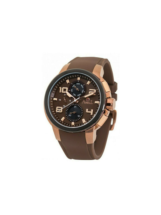 Anell Watch Chronograph Battery with Brown Rubber Strap 1W88G-C