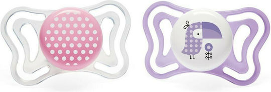 Chicco Physio Forma Light Orthodontic Pacifiers Silicone with Case Bird - Pink-Purple for 2-6 months 2pcs