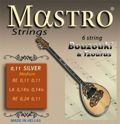 Mastro Set of Silver Plated Strings for Bouzouki Silver 6 String Bouzouki & Tzoura 11 - 24"