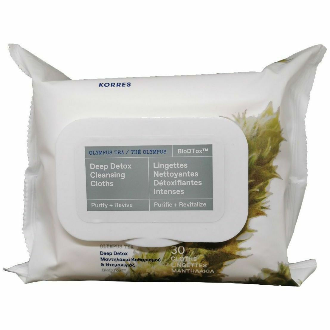 Korres Olympus Tea Deep Detox Cleansing Τσάϊ του Ολύμπου Μαντηλάκια Αφαίρεσης Μακιγιάζ Προσώπου 30τμχ