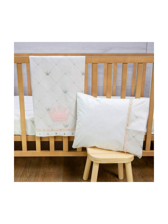 abo Queens Crown Комплект Бебешки Чаршафи За Количка Памучни с ластик Розов 70x140бр 3бр