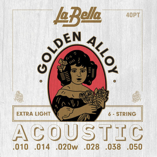 La Bella Golden Alloy Σετ Χορδών 80/20 Brass Ακουστικής Κιθάρας 10 - 50" Extra Light