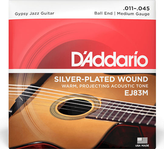 Daddario Gypsy Jazz Set Acoustic Guitar Strings Silver Plated 11 - 45 Medium Ball End