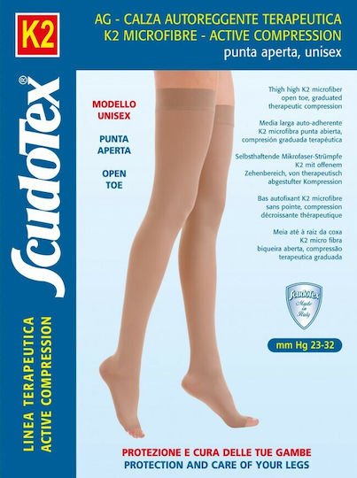 Scudotex Long Κάλτσες Ριζομηρίου Διαβαθμισμένης Συμπίεσης με Σιλικόνη & Ανοικτά Δάκτυλα 23-32 mmHg Μπεζ