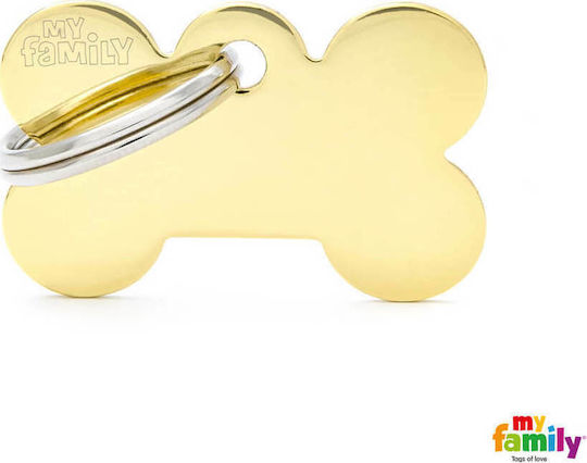 My Family Basic Dog ID Tag Gold Metal Bone 3x2cm Personalized
