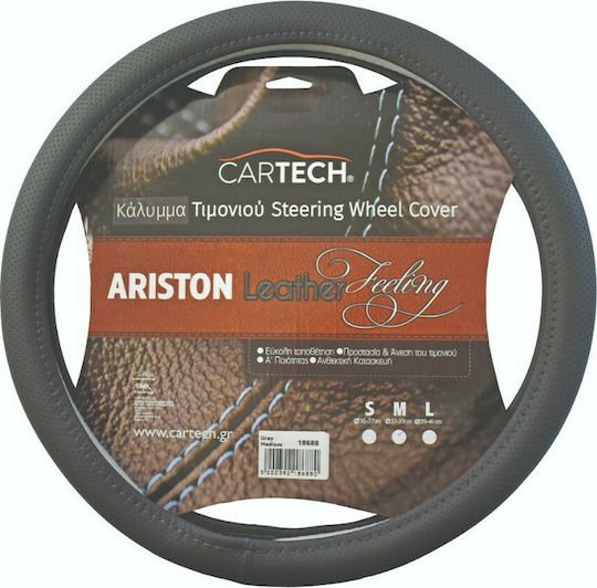 Cartech Car Steering Wheel Cover Αriston Leather Feeling with Diameter 38cm made of Leatherette Gray