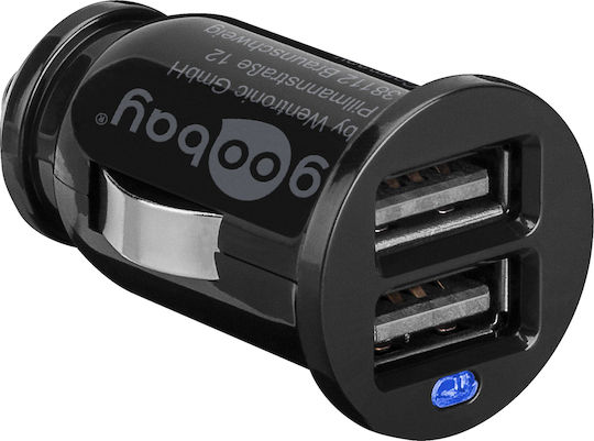 Goobay Auto-Ladegerät 24W 2.4A mit Anschlüssen: 2xUSB mit Kabel Typ-C,TC-TC Schwarz Farbe