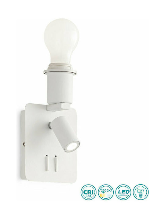 Ideal Lux Gea MAP2 Square Modern Leuchte Wand mit Fassung E27 und Schalter Weiß 11.5x19.5cm