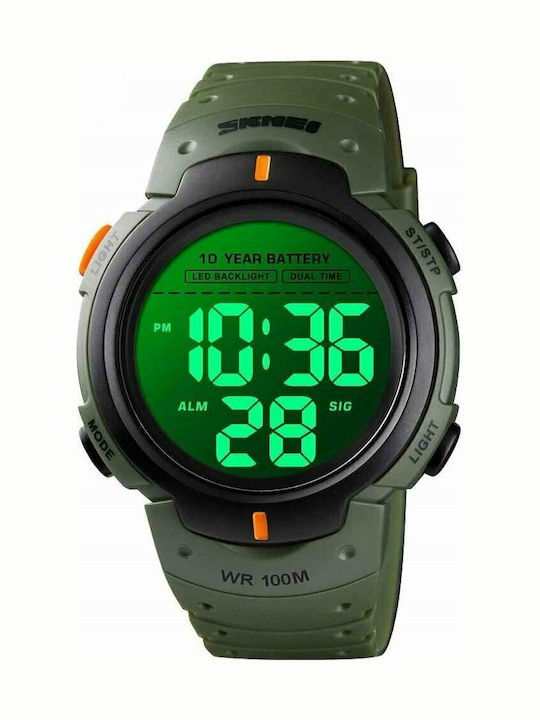 Skmei Digital Men's Watch 45mm Battery with Rubber Strap Army Green