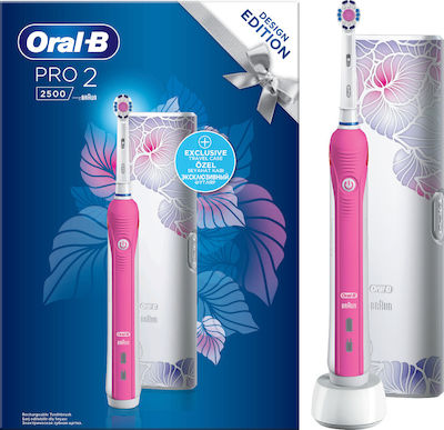 Oral-B Pro 2 2500 Design Edition Periuță de dinți electrică cu cronometru, senzor de presiune și husă de călătorie