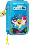 Safta Fabric Pencil Case Baby Shark with 2 Compartments Light Blue 28pcs