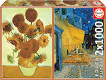Van Gogh: Sunflowers & Cafe at night Puzzle 2D 1000 Bucăți