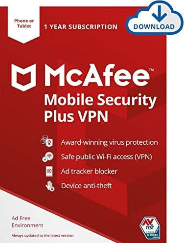 McAfee Mobile Security Plus VPN for 1 Year of Use (Electronic License)