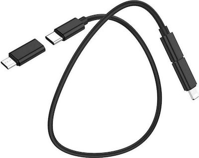 Hoco U86 Treasure USB to Lightning / Type-C / micro USB Cable Μαύρο 0.28m (24311)