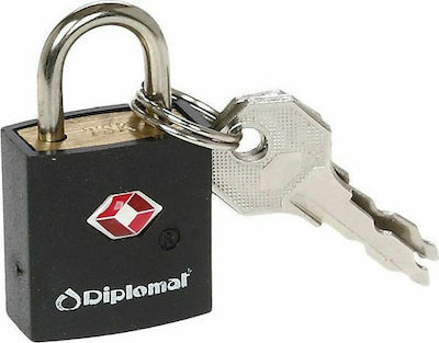 Diplomat Aluminum Padlock Brass with Key Black with TSA Certification 1pcs