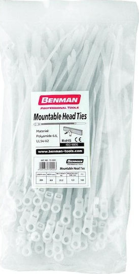 Benman Plastic Cable Ties 200mm x 4.8mm in White Colour (100 pcs) 70900