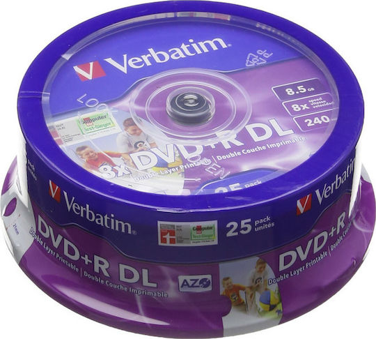 Verbatim Εγγράψιμα DVD+R 8x Dual Layer Printable 8.5GB Cake Box 25τμχ ...