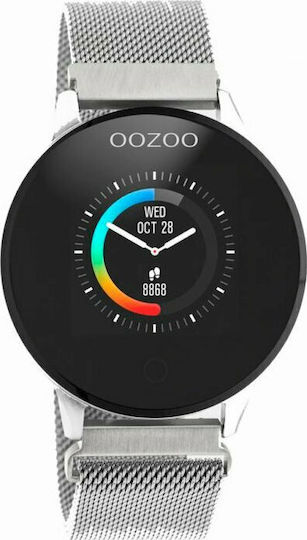 Oozoo Q00116 Stainless Steel 43mm Smartwatch με Παλμογράφο (Ασημί)