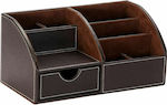 Leather Desk Organizer in Brown Color 29x15x14cm.