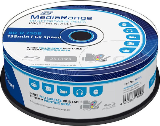 MediaRange Εγγράψιμα BD-R 6x Printable 25GB Cake Box 25τμχ