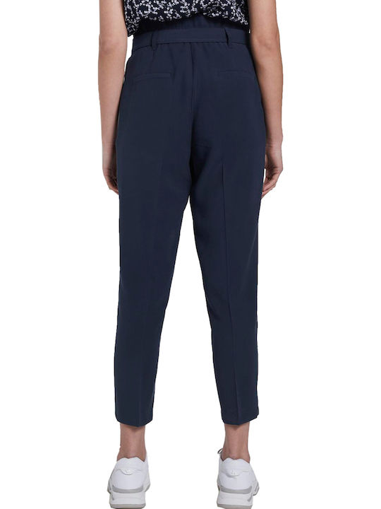 Tom Tailor Women's High-waisted Fabric Trousers in Paperbag Fit Navy Blue 1016554-10668