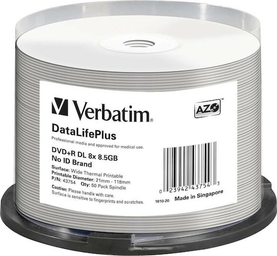 Verbatim Записваеми DVD+R 8x Двуслоен 8.5ГБ Кутия за торта 50бр