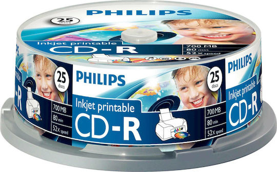 Philips Εγγράψιμα CD-R 52x Printable 700MB Cake Box 25τμχ