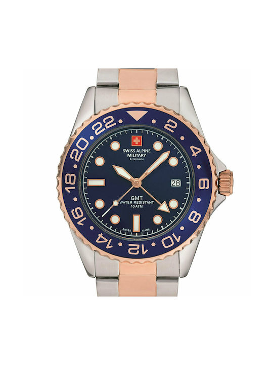 Swiss Alpine Military by Grovana Master Diver GMT Silver/Rose Gold