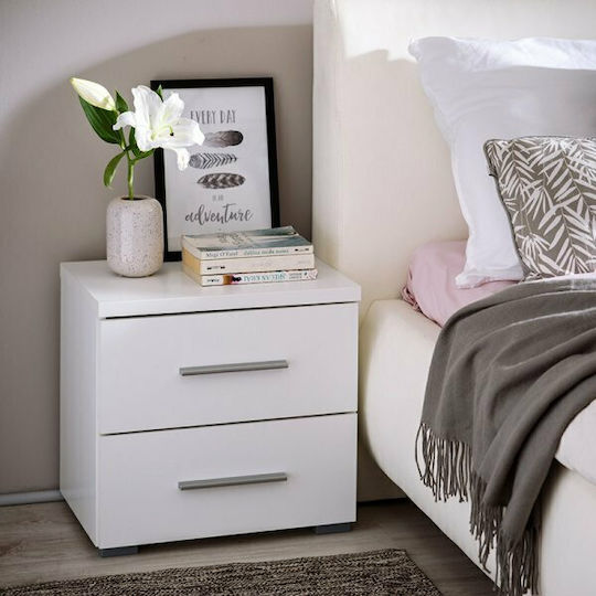 Uni No2F Wooden White Bedside Table 44.5x33.5x43cm