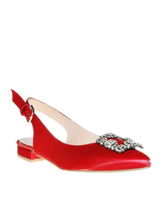 Synthetic Leather Pointy Slingback Ballerinas Red