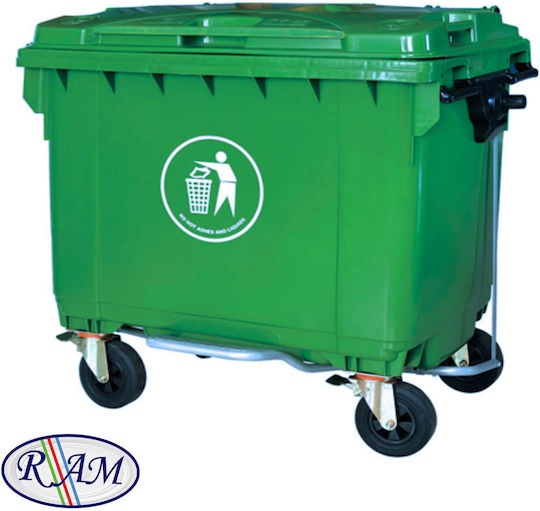 Ram Plastic Coș de gunoi Deșeuri Coșuri de gunoi cu roți cu Pedală 660lt Verdeț