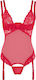 Cottelli Collection Translucent Body Sexy Κορμάκι με Δαντέλα & Ζαρτιέρες Red