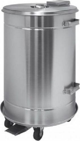 Dianomiki Metallic Wheeled Waste Bin 70lt with Pedal Inox