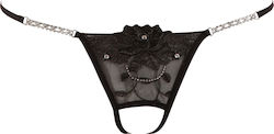 Cottelli Collection Crotchless Thong with Rhinestones Black