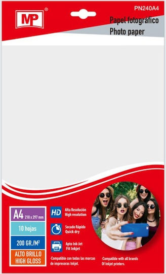 Madrid Papel Photo Paper Gloss A4 (21x30) 200gr/m² for Printers Inkjet 10 Sheets