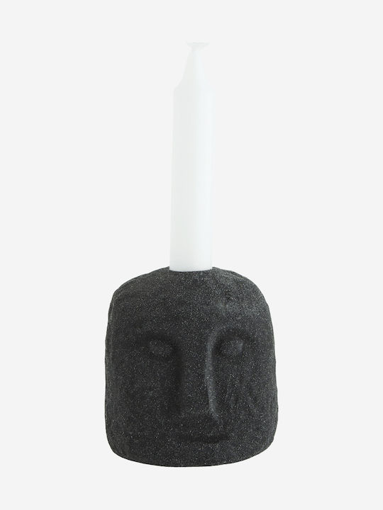 Madam Stoltz Face Rock Candle Holder Ceramic Black 9x9x11cm 1pcs