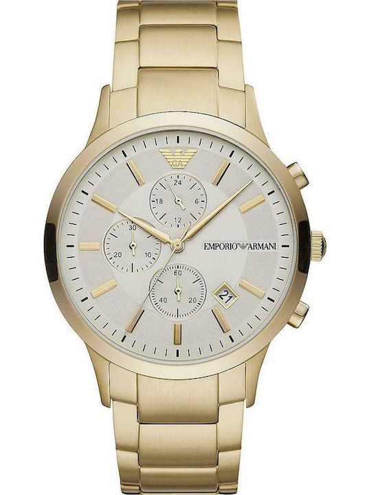 Emporio Armani Renato Ανδρικό Ρολόι 43mm Χρονογράφος Μπαταρίας με Χρυσό Μεταλλικό Μπρασελέ