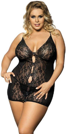 Anais Apparel Ymare Plus Size Babydoll & Thong Plus Size Σετ Sexy Babydoll με Δαντέλα Black