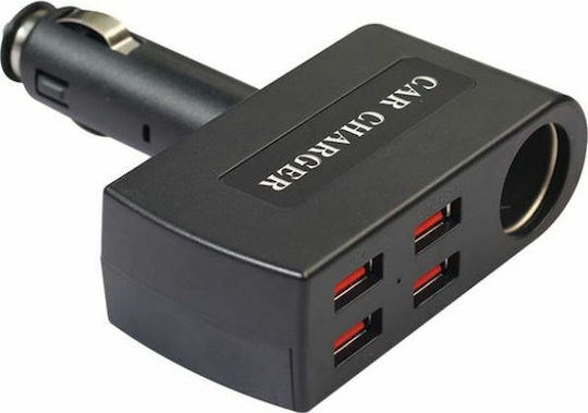 Andowl Φορτιστής Αυτοκινήτου 2.4A με Θύρες: 4xUSB 1xΑναπτήρα Μαύρο Χρώμα